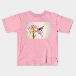 Pink Lilies and the Carolina Wren Kids T-Shirt